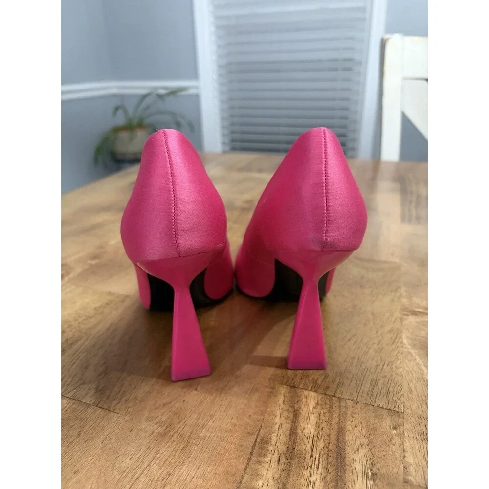 Zara Fuscia Hot  Pink Satin High Heels Pointed Toe Love Pumps Shoes Sz 37/US 6.5